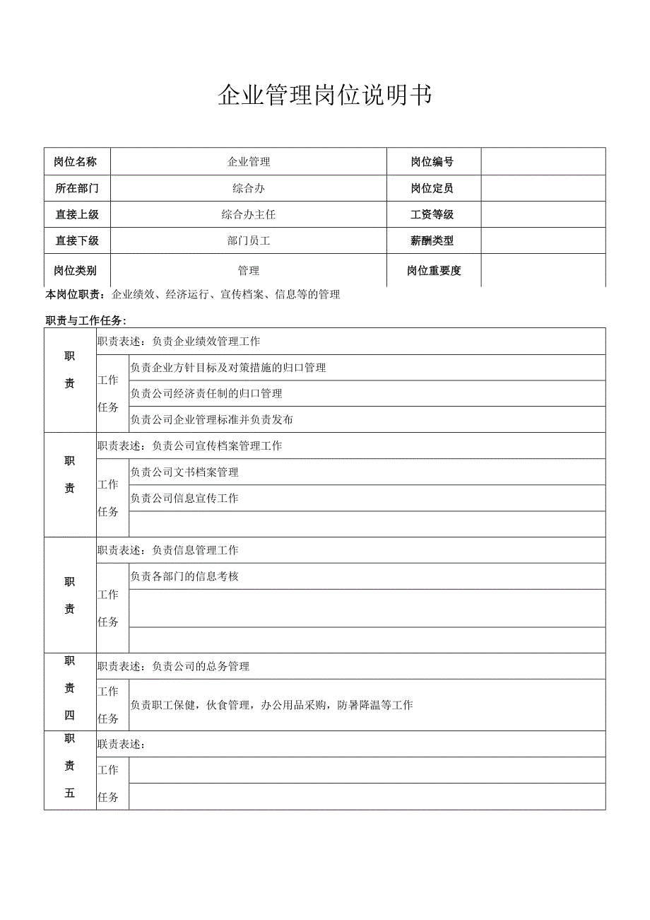 企业管理岗位职责.docx_第1页