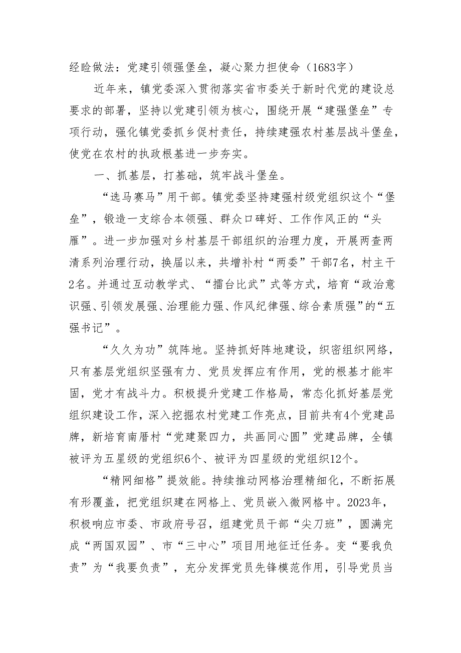 经验做法：党建引领强堡垒凝心聚力担使命.docx_第1页