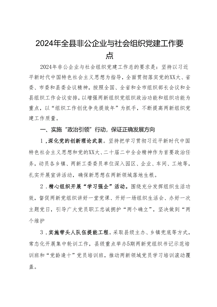 2024年全县非公企业与社会组织党建工作要点.docx_第1页