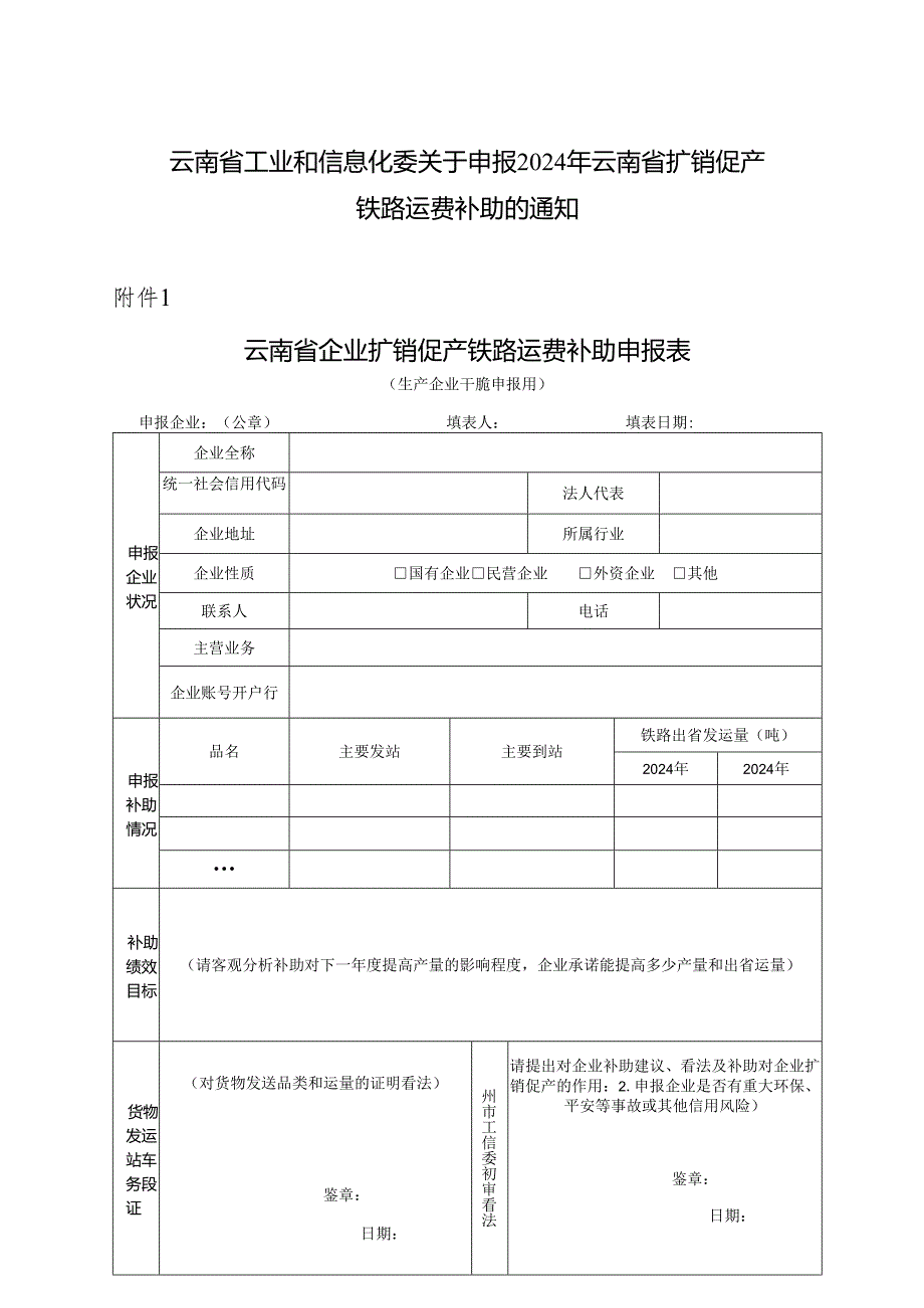 云南工业和信息化委有关申报2024年云南扩销促产铁路运.docx_第1页