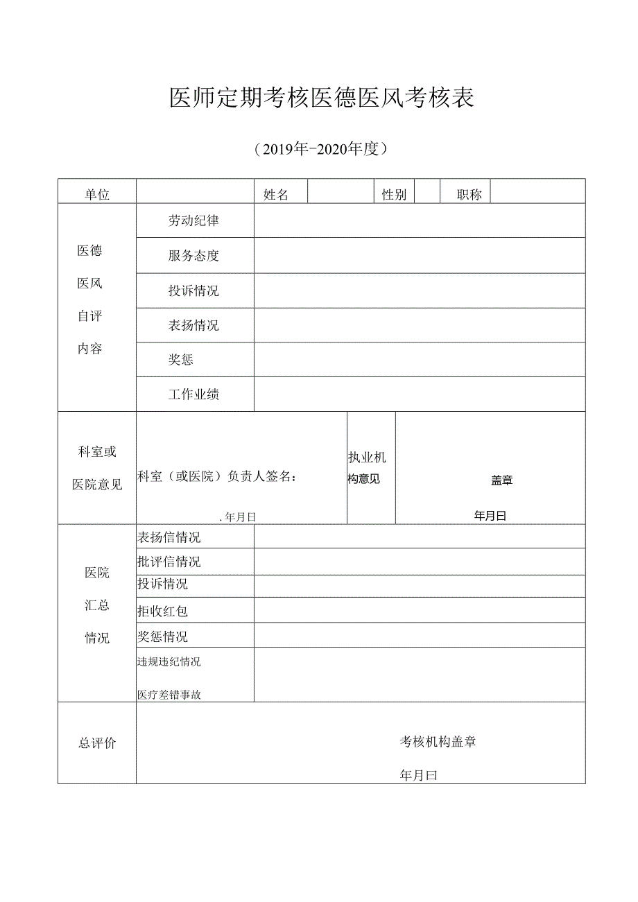 医师定期考核医德考核表.docx_第1页