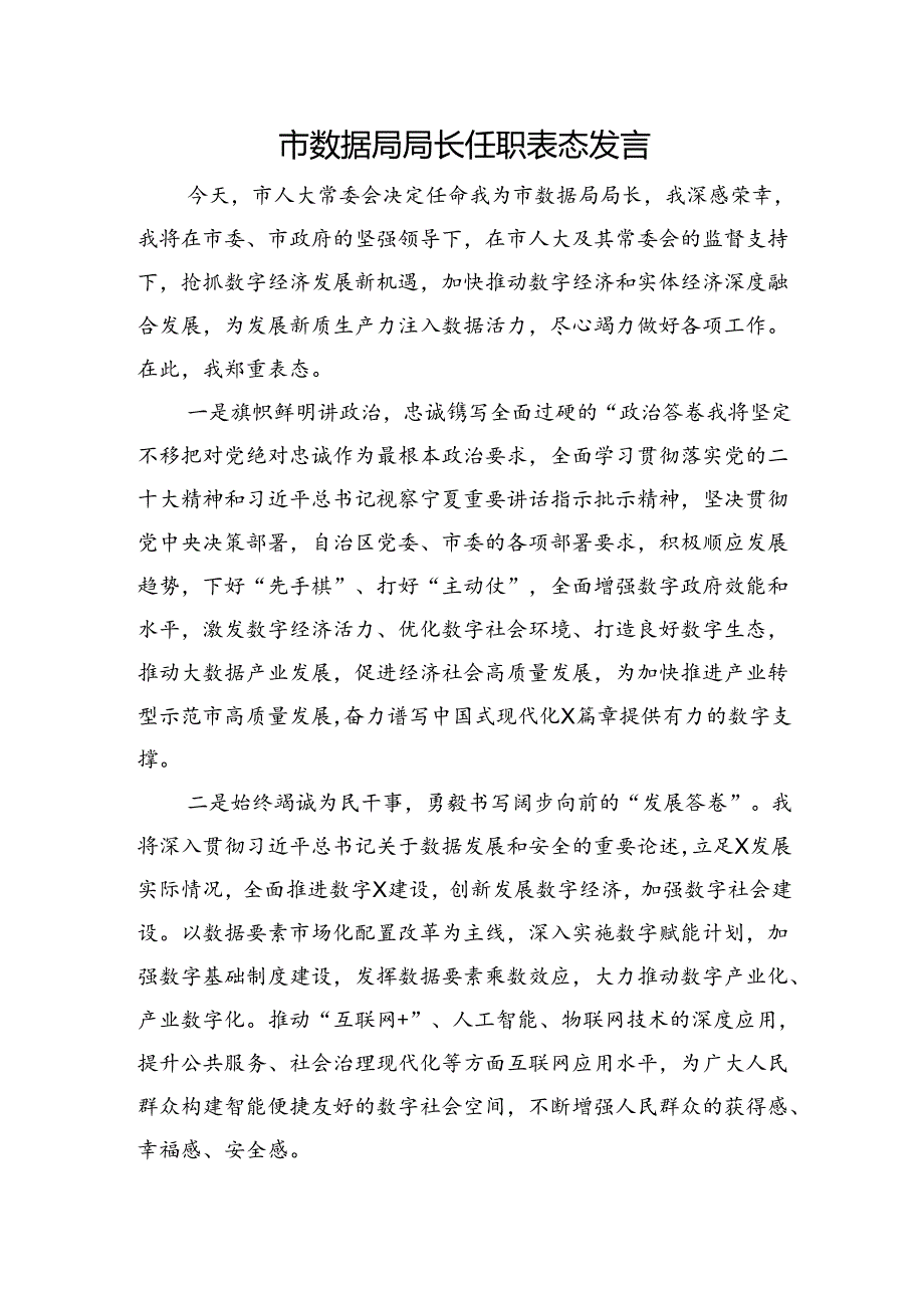 市数据局局长任职表态发言.docx_第1页