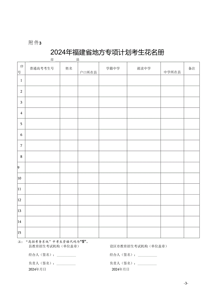 2024年福建省地方专项计划考生登记表（2024年）.docx_第3页