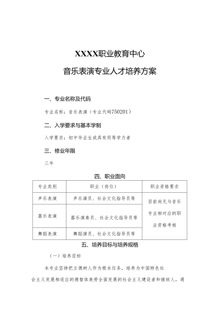 职业教育中心音乐表演专业人才培养方案.docx_第1页