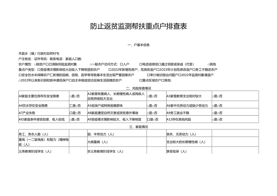 防止返贫监测帮扶重点户排查表.docx_第1页