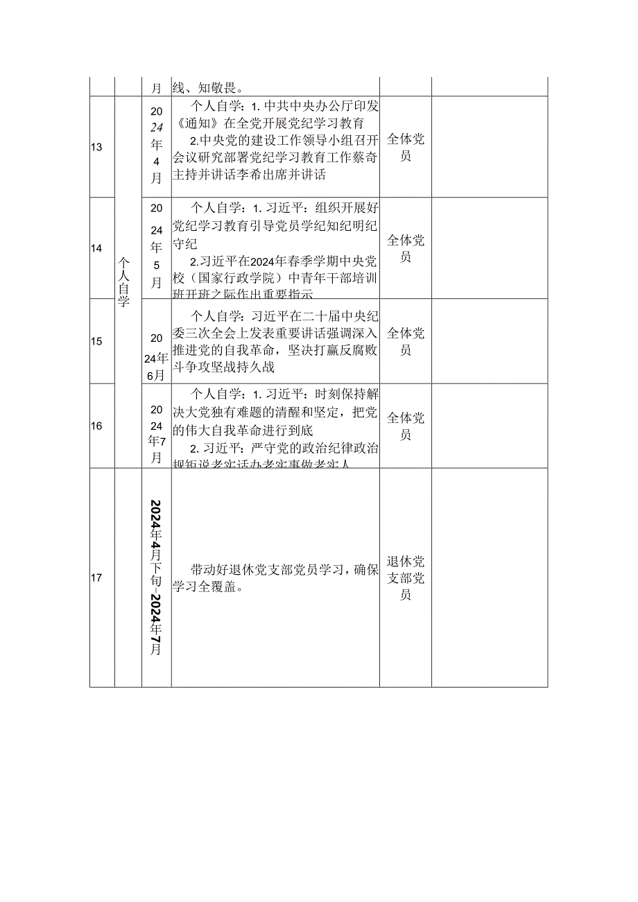 关于XXX单位党纪学习教育计划表.docx_第3页