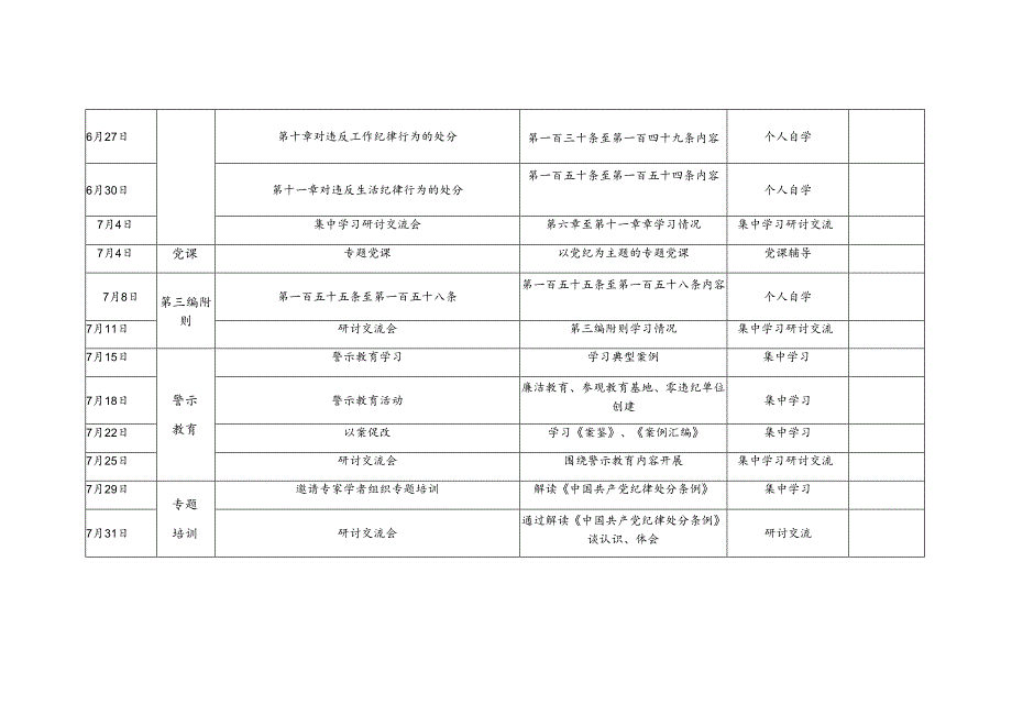 党支部及个人党纪学习教育学习新修订《中国共产党纪律处分条例》计划安排表共2份.docx_第3页