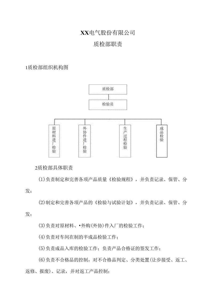 XX电气股份有限公司质检部职责（2024年）.docx_第1页