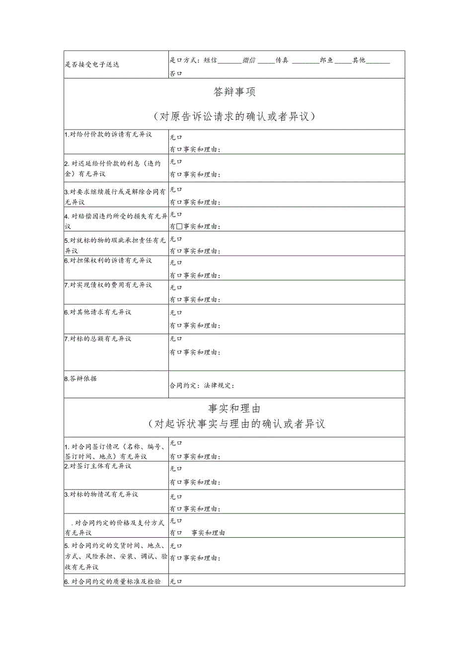 买卖合同纠纷要素式答辩状（模版）.docx_第2页