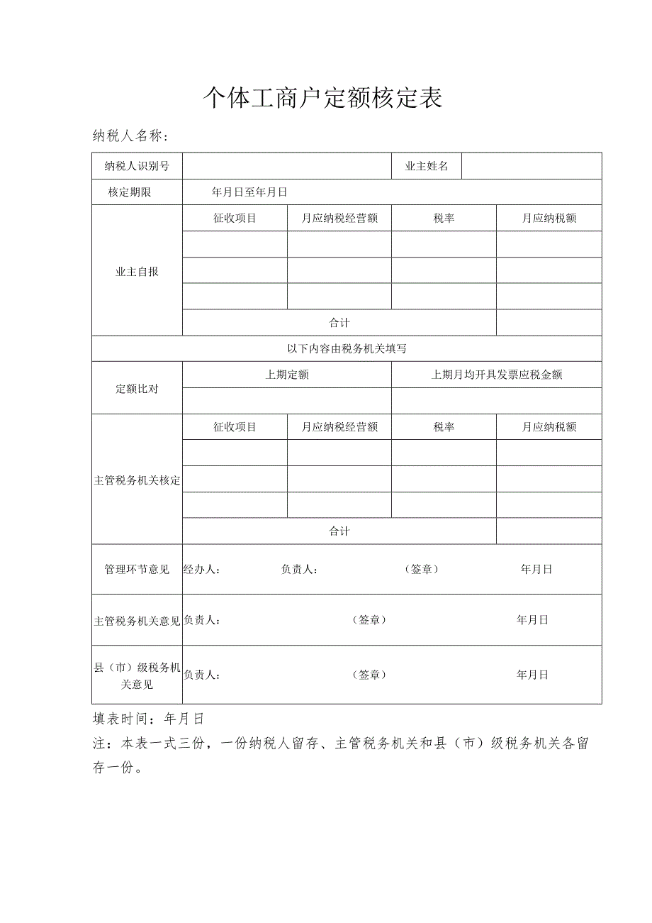 个体工商户定额核定表.docx_第1页