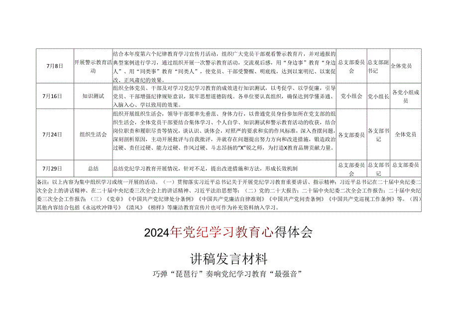 完整2024年党纪学习教育学习计划表（含《中国共产党纪律处分条例》）.docx_第3页