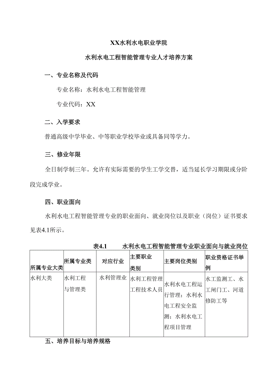 XX水利水电职业学院水利水电工程智能管理专业人才培养方案（2024年）.docx_第1页