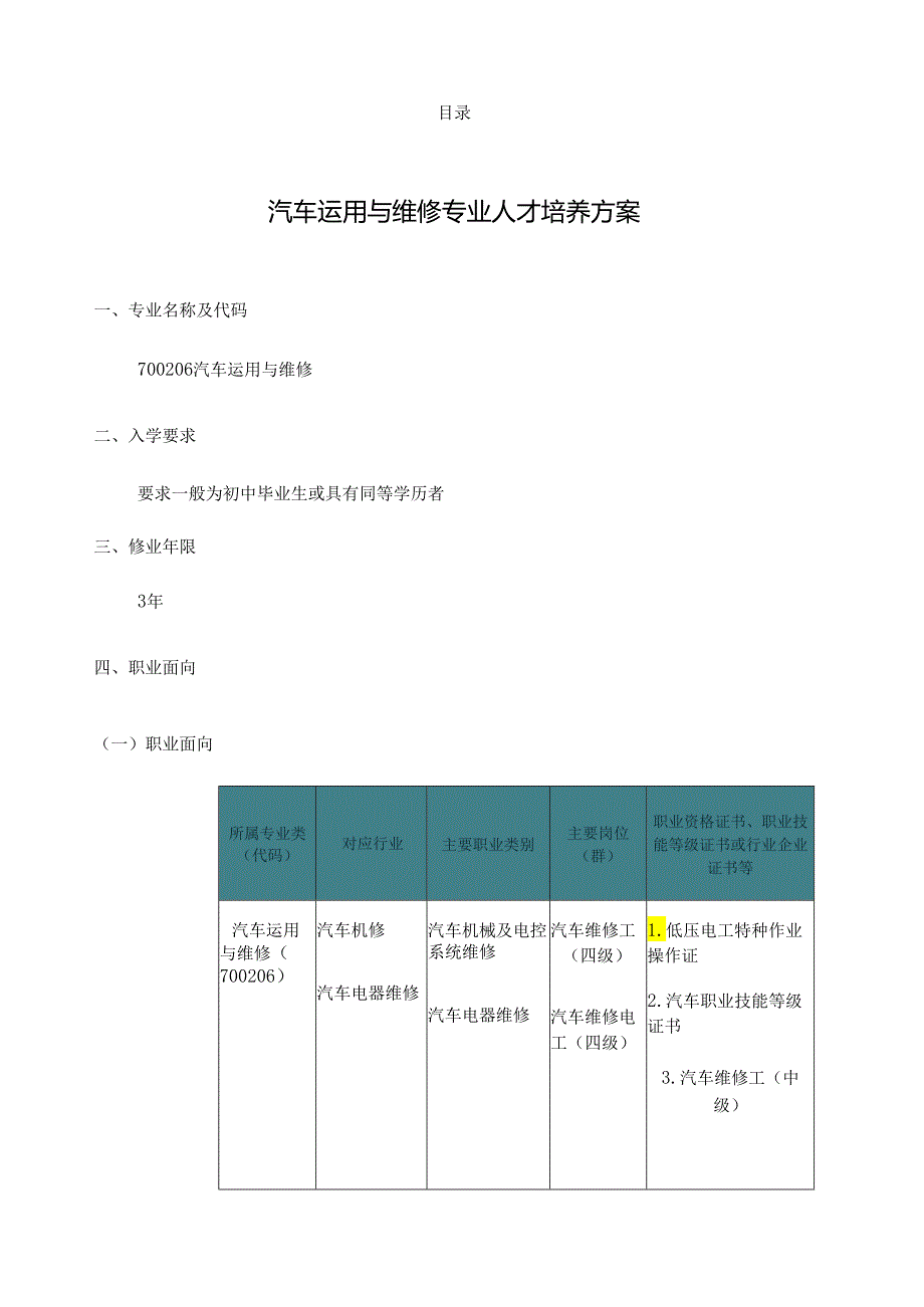 职业技术学院中职教育中心汽车运用与维修人才培养方案.docx_第2页