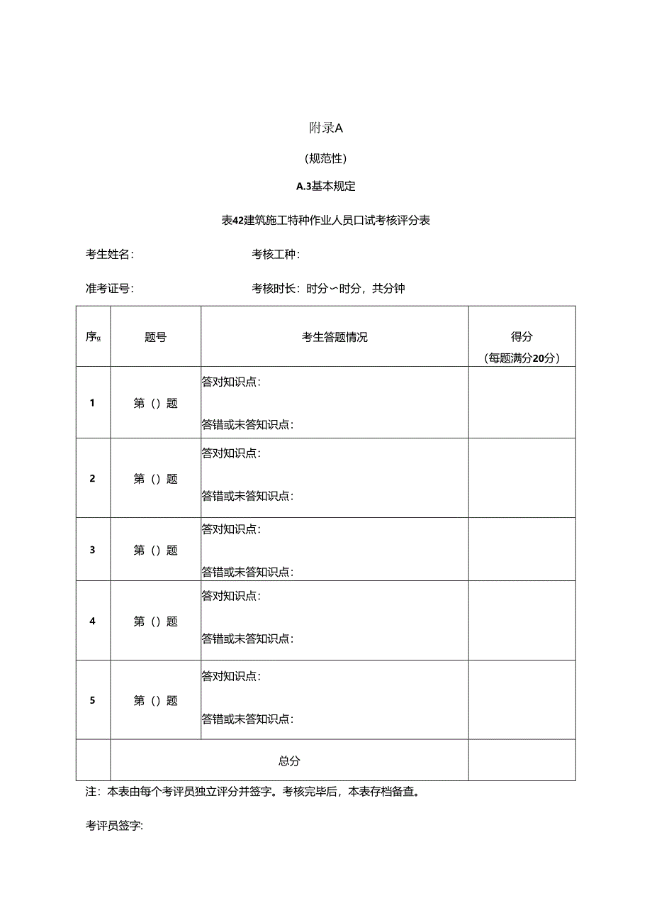 建筑施工特种作业人员口试考核评分表.docx_第1页