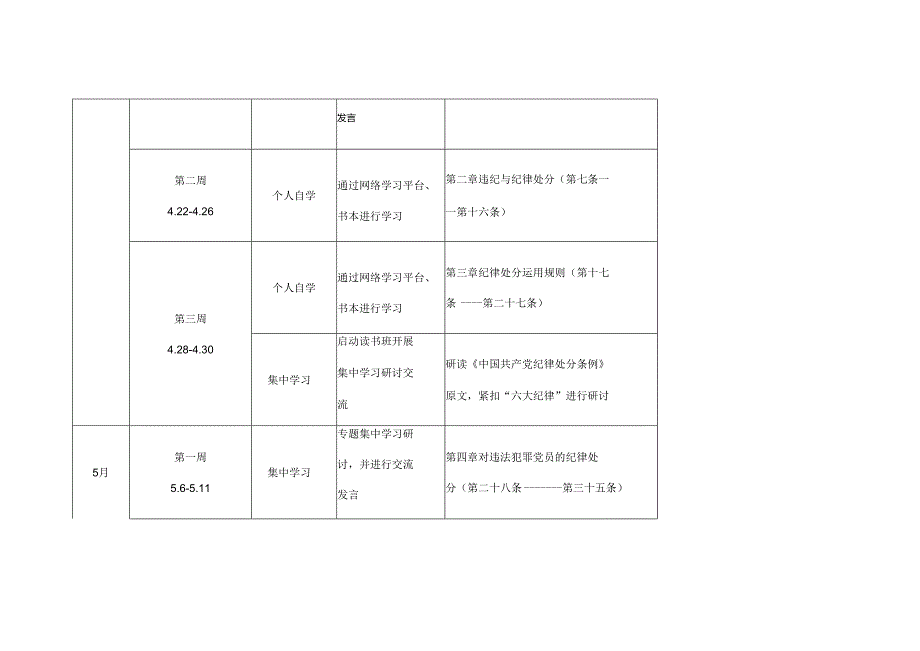 2024年党纪学习教育学习计划安排表（4月-7月）精选五篇合集.docx_第2页