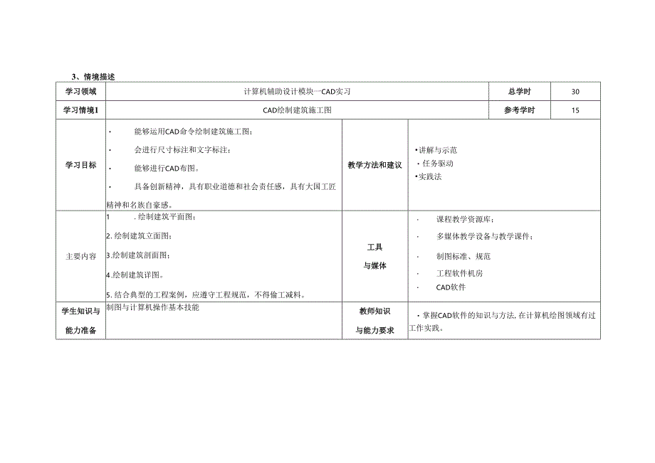 计算机辅助设计模块一Auto CAD实习课程标准.docx_第3页