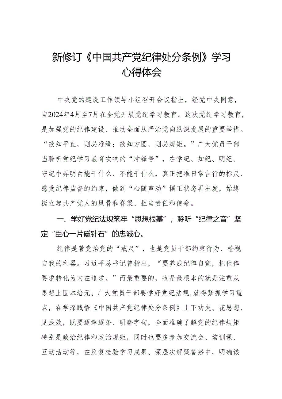 2024版新修订中国共产党纪律处分条例研讨交流发言六篇.docx_第1页