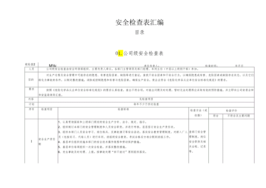 较全面的公司安全检查表（19类综合及专业检查表）.docx_第1页