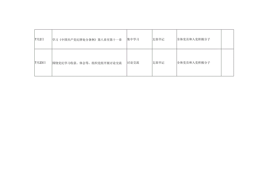 （三篇）2024年局机关党支部党纪学习教育计划表.docx_第2页