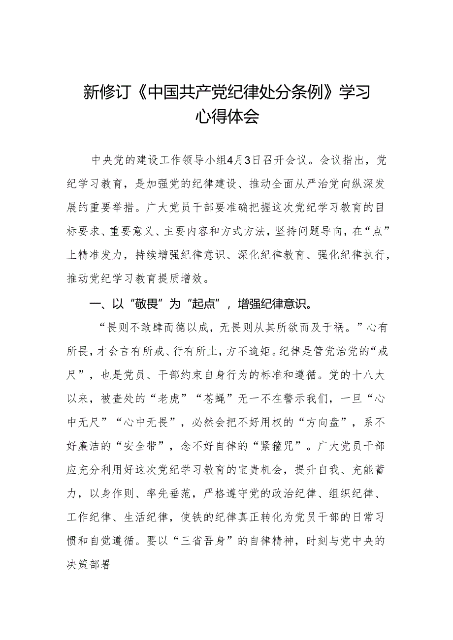 2024新修订中国共产党纪律处分条例六项纪律发言稿(六篇).docx_第1页