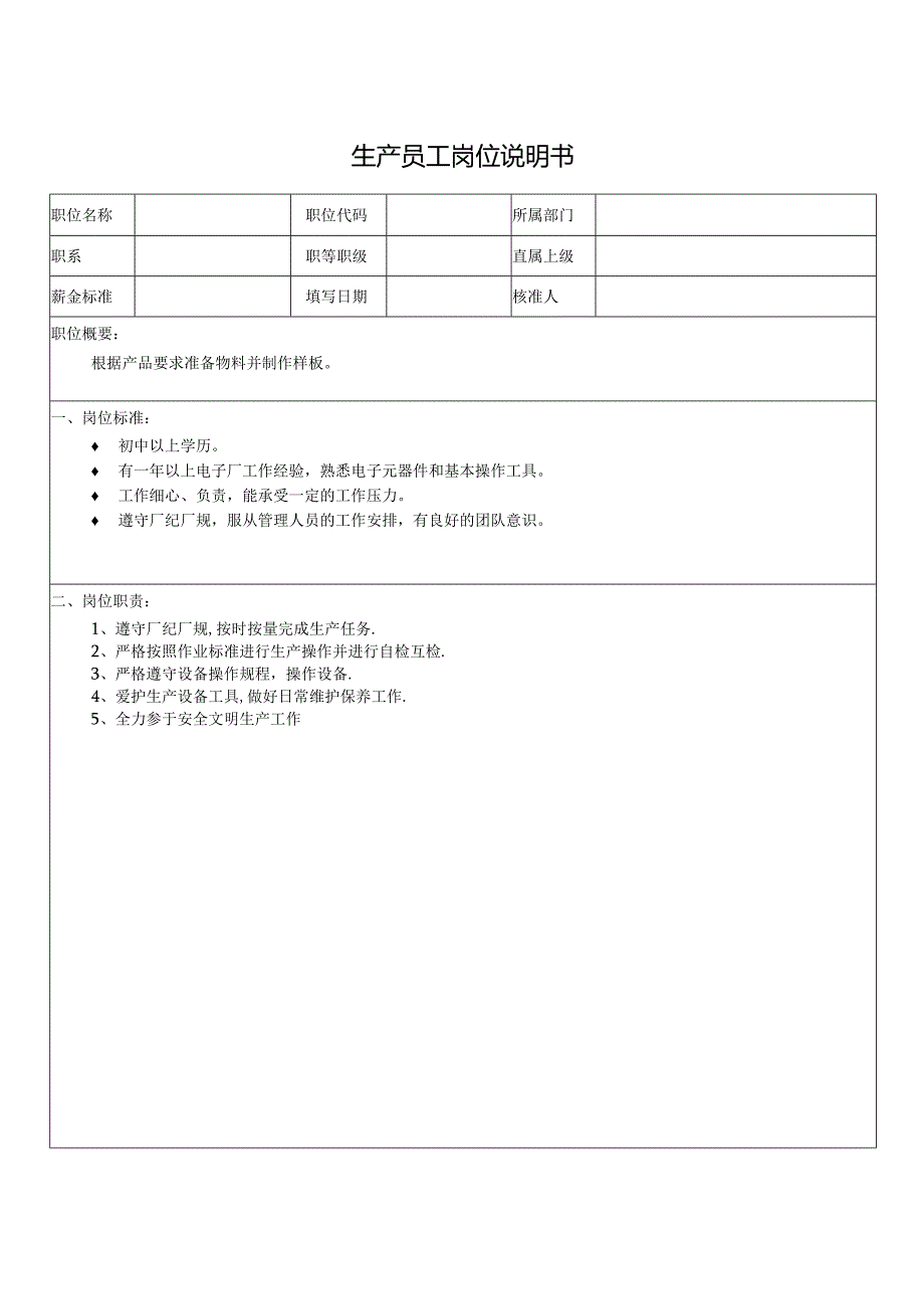 生产员工岗位说明书.docx_第1页