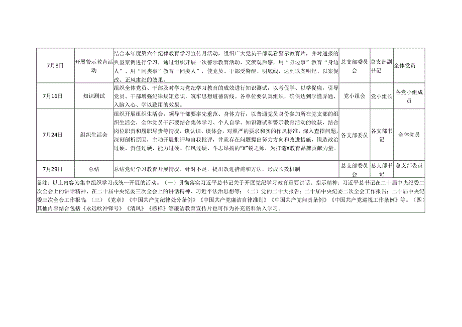 某支部党纪学习教育学习计划安排表格资料多篇合集.docx_第3页