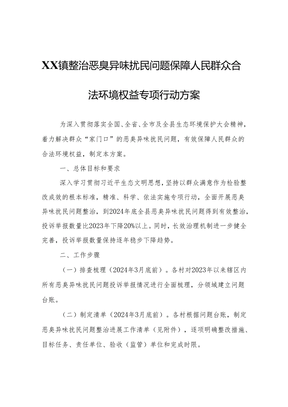 XX镇整治恶臭异味扰民问题保障人民群众合法环境权益专项行动方案.docx_第1页