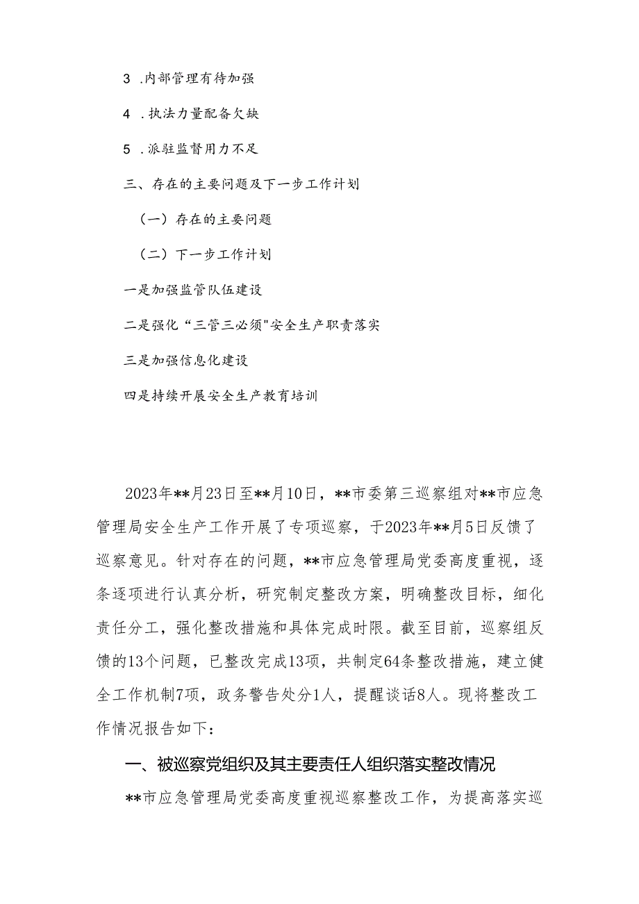 关某巡察组安全生产工作专项巡察反馈问题整改工作完成情况的报告.docx_第2页