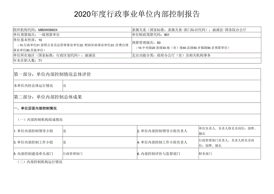 2020年度行政事业单位内部控制报告.docx_第1页