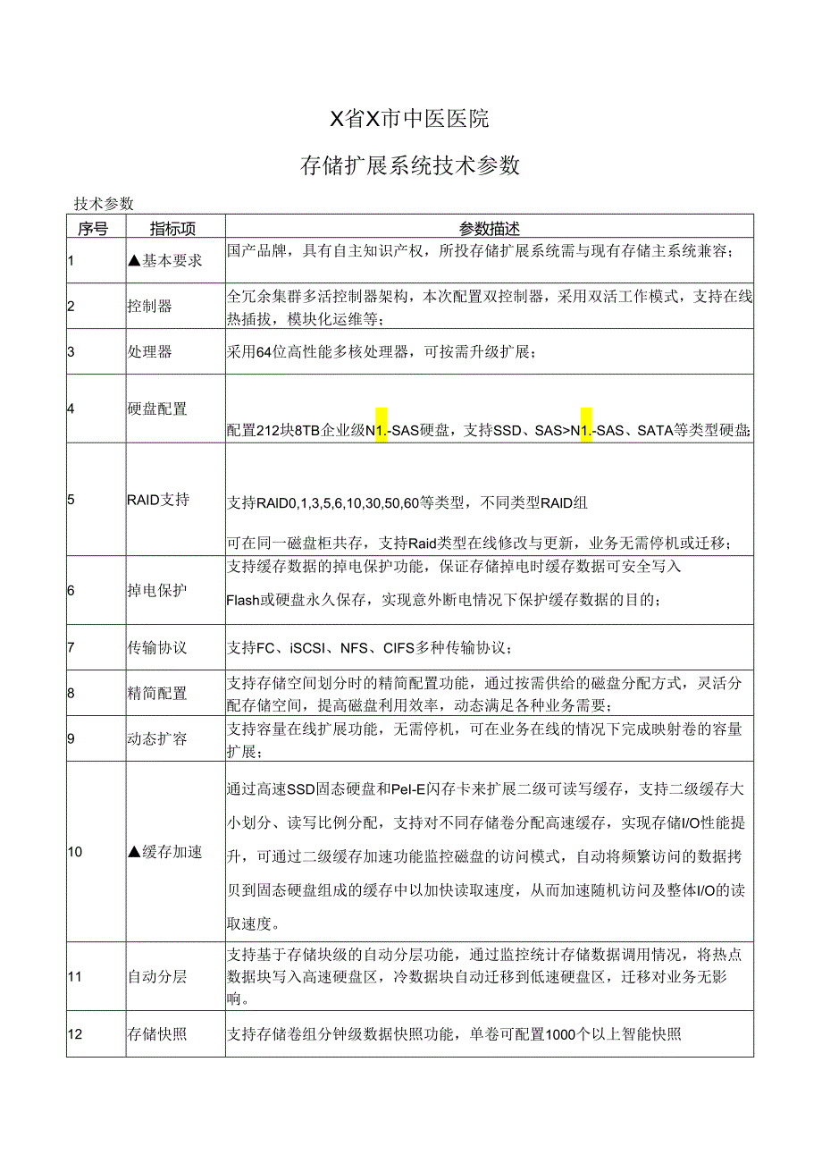 X省X市中医医院存储扩展系统技术参数（2024年）.docx_第1页