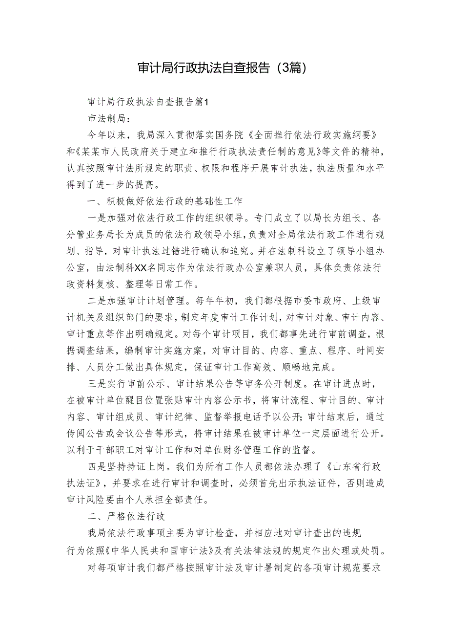 审计局行政执法自查报告（3篇）.docx_第1页