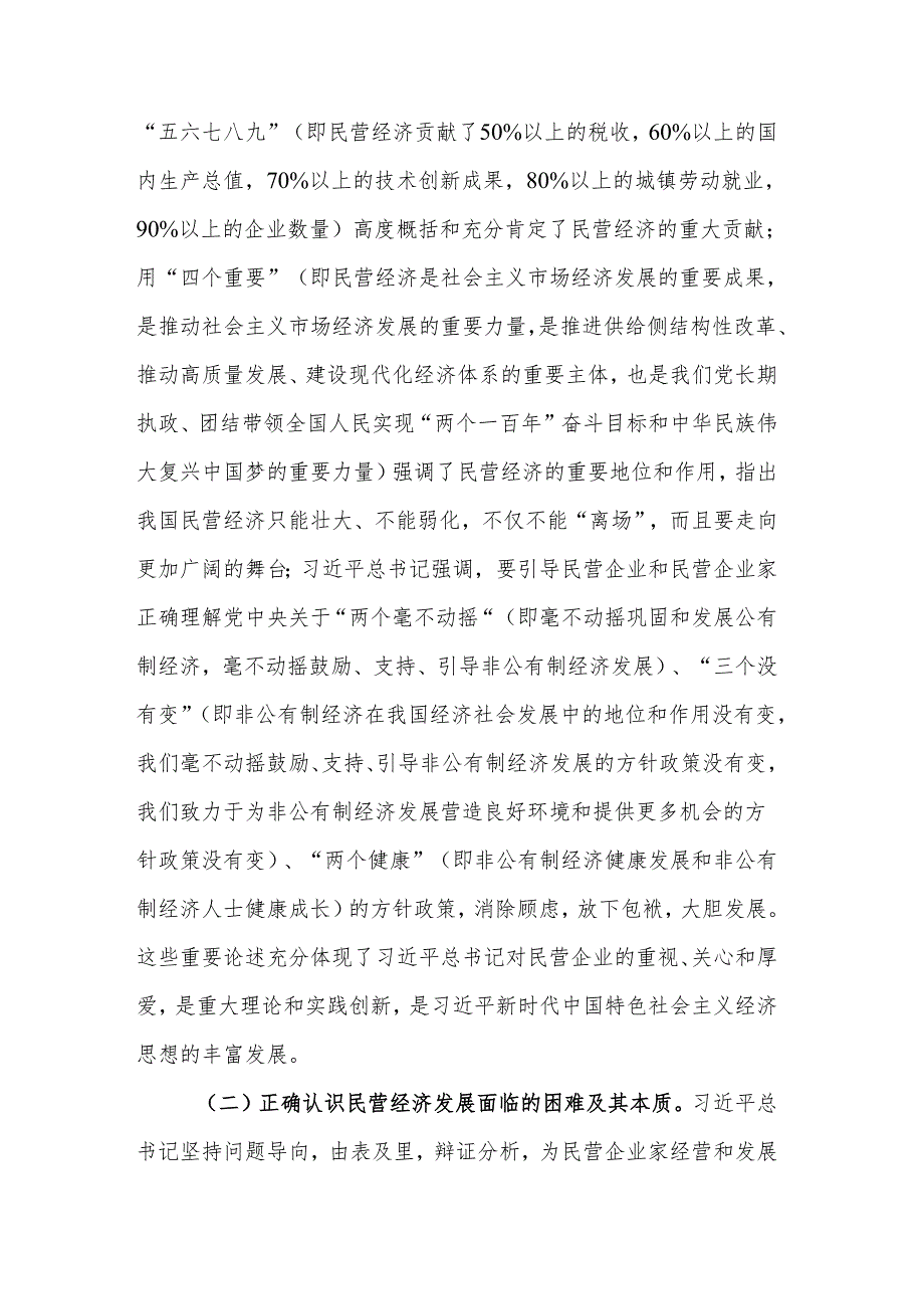 关于学习关于促进民营经济发展的重要论述及市贯彻落实意见的汇报范文.docx_第2页