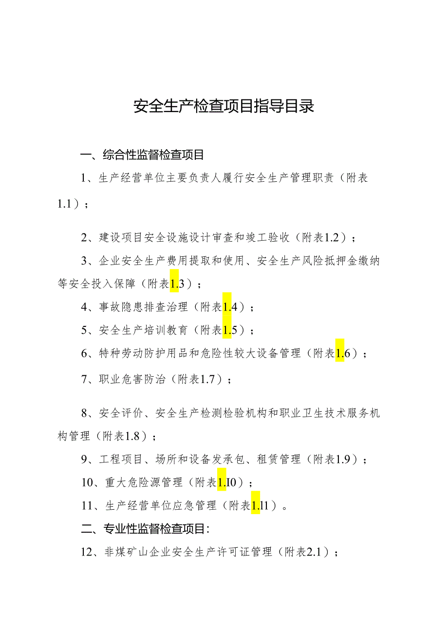 安全生产检查项目指导目录.docx_第1页