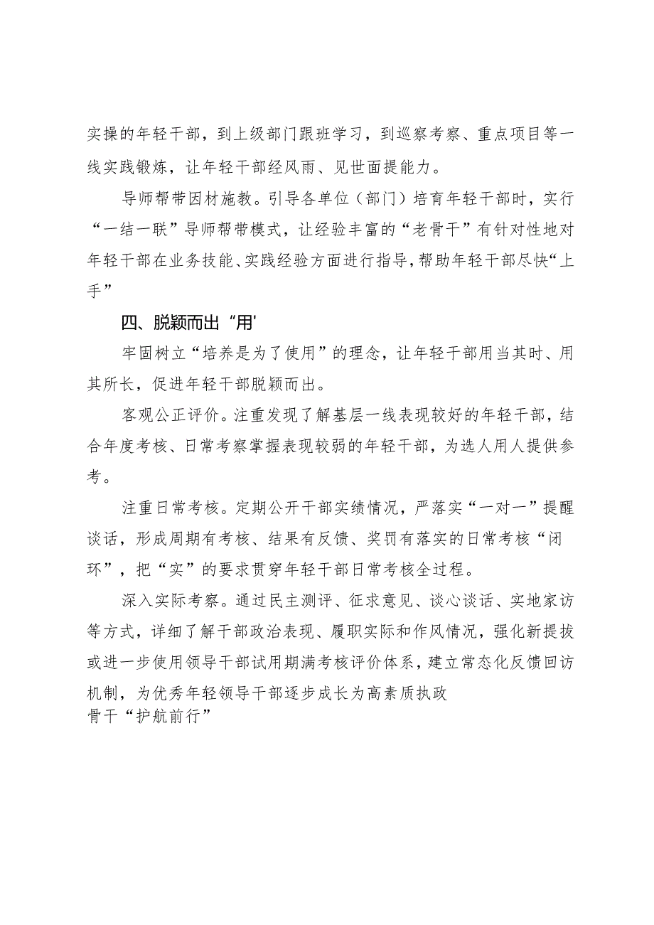 2024年县委组织部部长经验交流发言：让优秀年轻干部不断涌现.docx_第3页