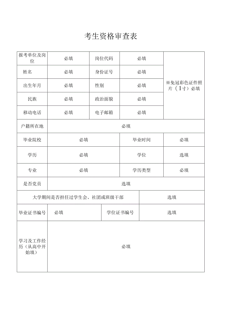 考生资格审查表.docx_第1页