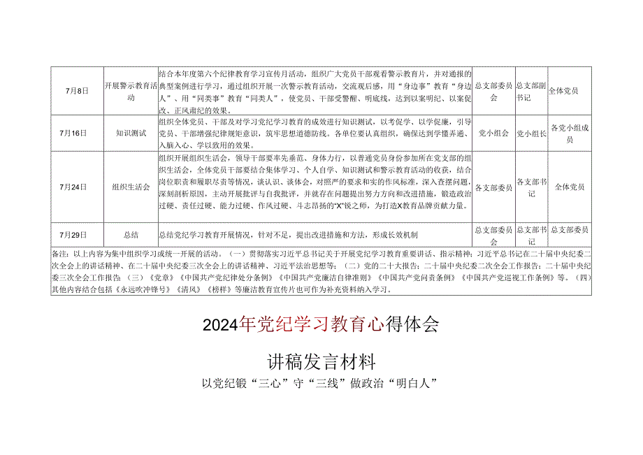 2024年党纪学习教育学习计划安排表（4月-7月）_五篇合集.docx_第3页