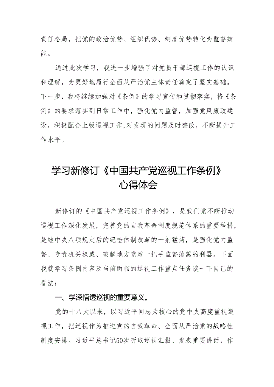 纪检干部学习2024年新修订《中国共产党巡视工作条例》心得体会十九篇.docx_第2页