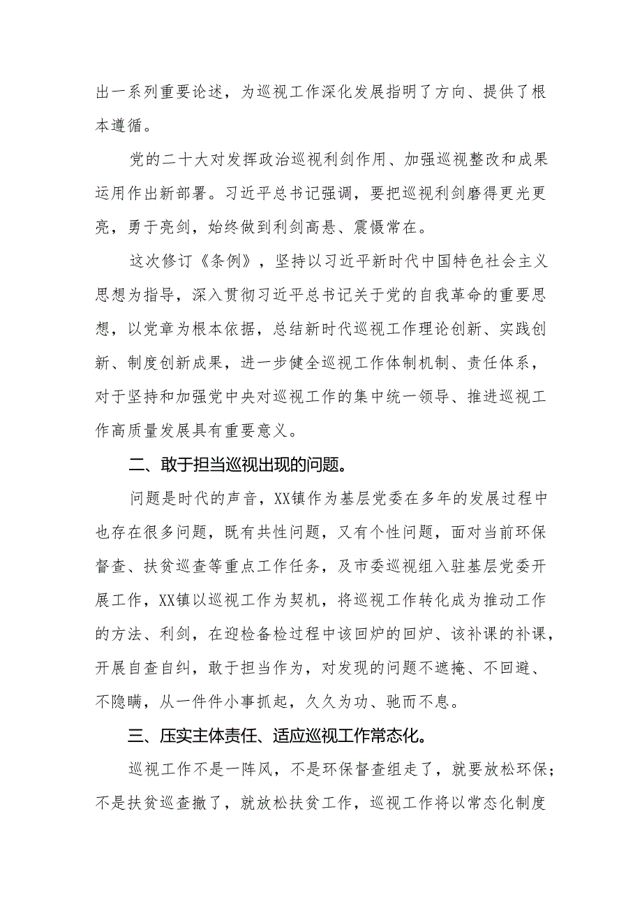 纪检干部学习2024年新修订《中国共产党巡视工作条例》心得体会十九篇.docx_第3页