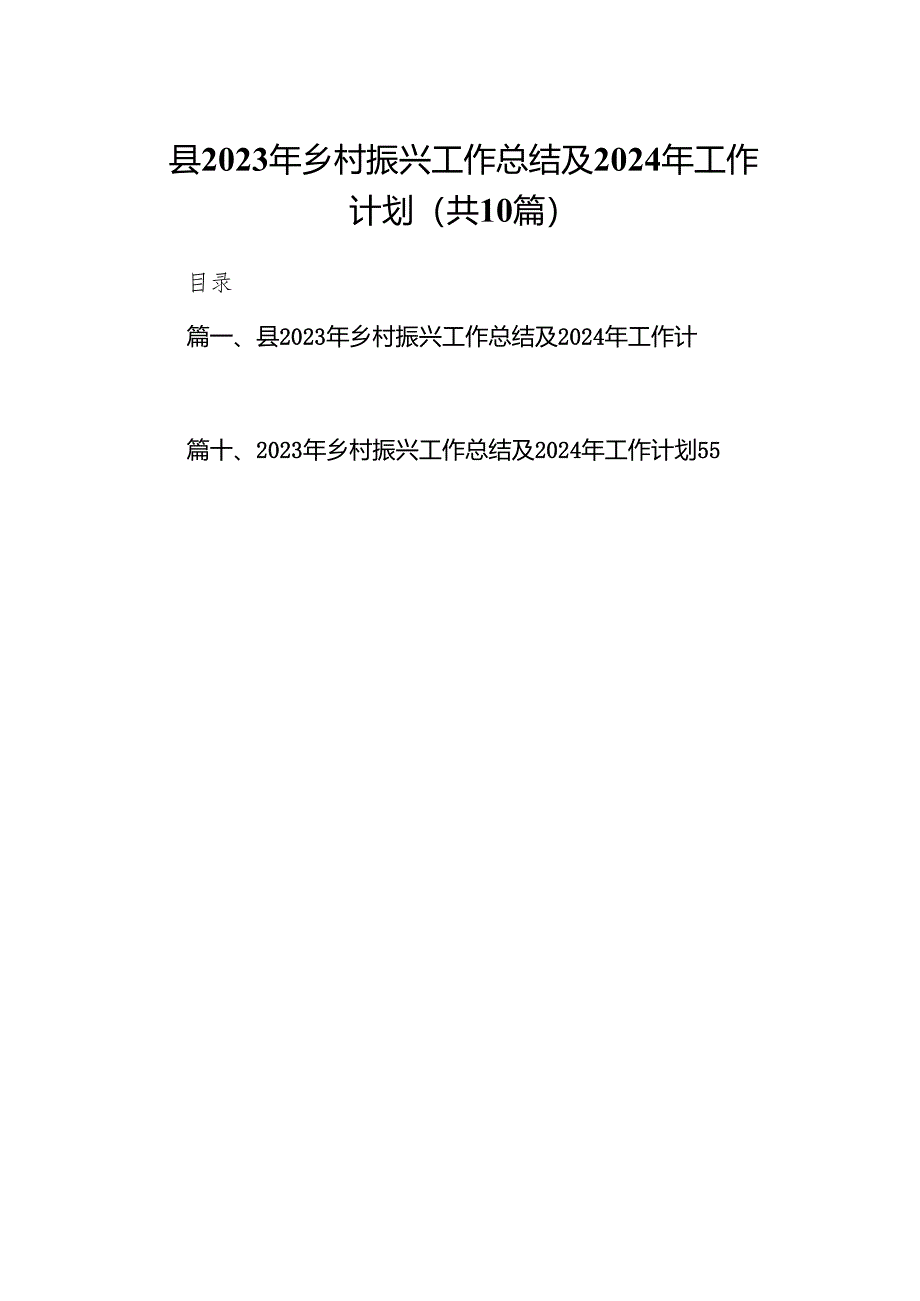 县2023年乡村振兴工作总结及2024年工作计划10篇（详细版）.docx_第1页