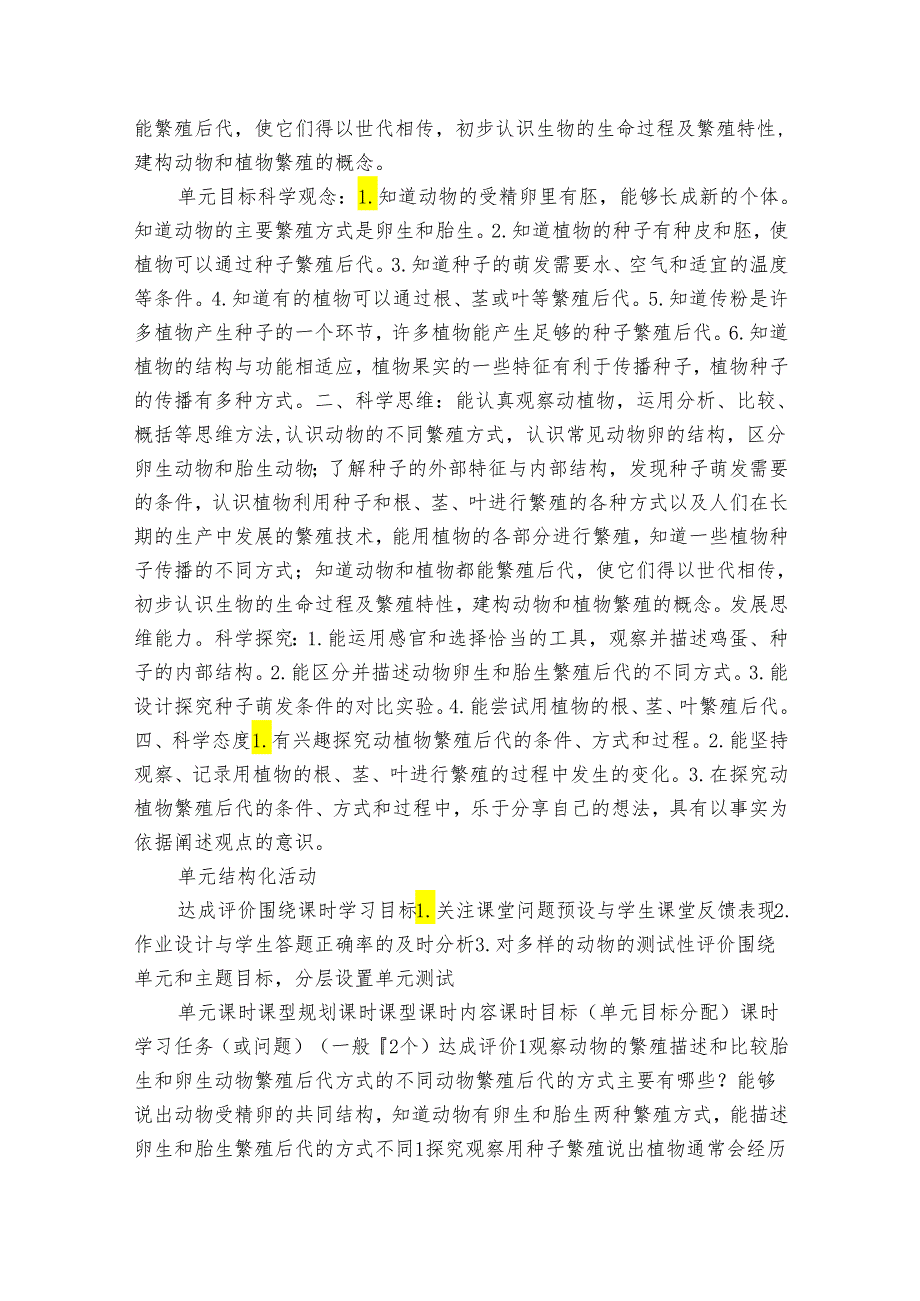 【大单元公开课一等奖创新教学设计】人教鄂教版四年级上册第二单元《动植物的繁殖》第6课动物的繁殖 单元教学规划+课时公开课一等奖创新.docx_第2页