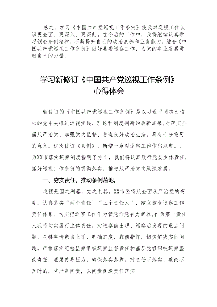 巡察干部学习2024新版中国共产党巡视工作条例的心得体会十九篇.docx_第3页