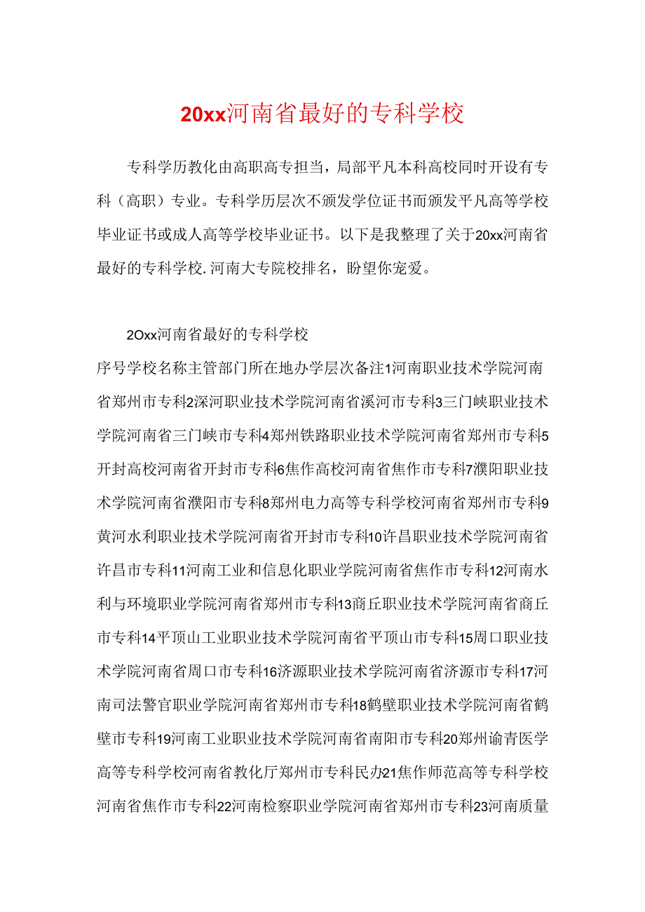 20xx河南省最好的专科学校.docx_第1页