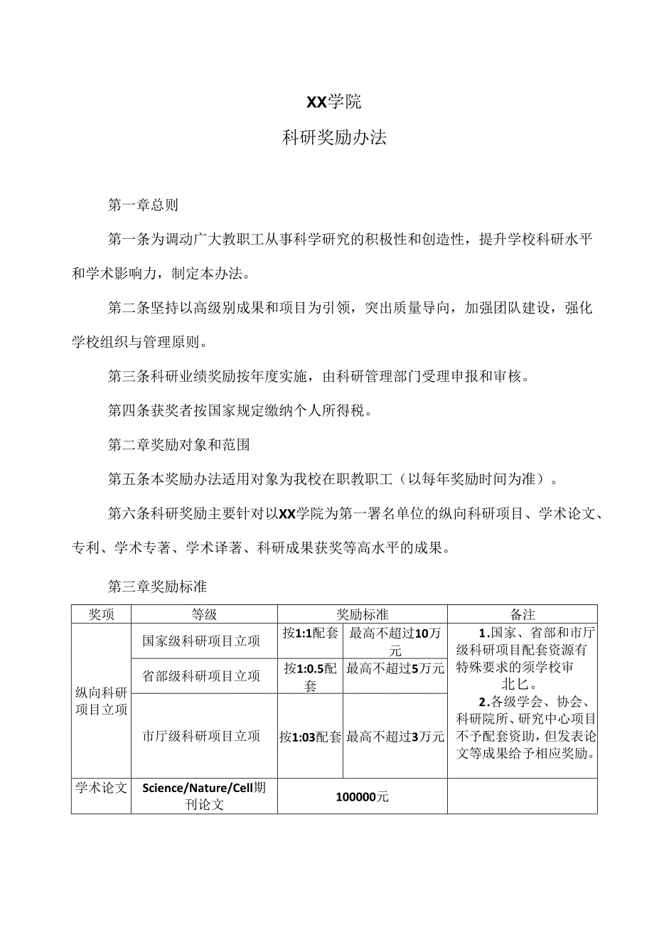 XX学院科研奖励办法（2024年）.docx_第1页