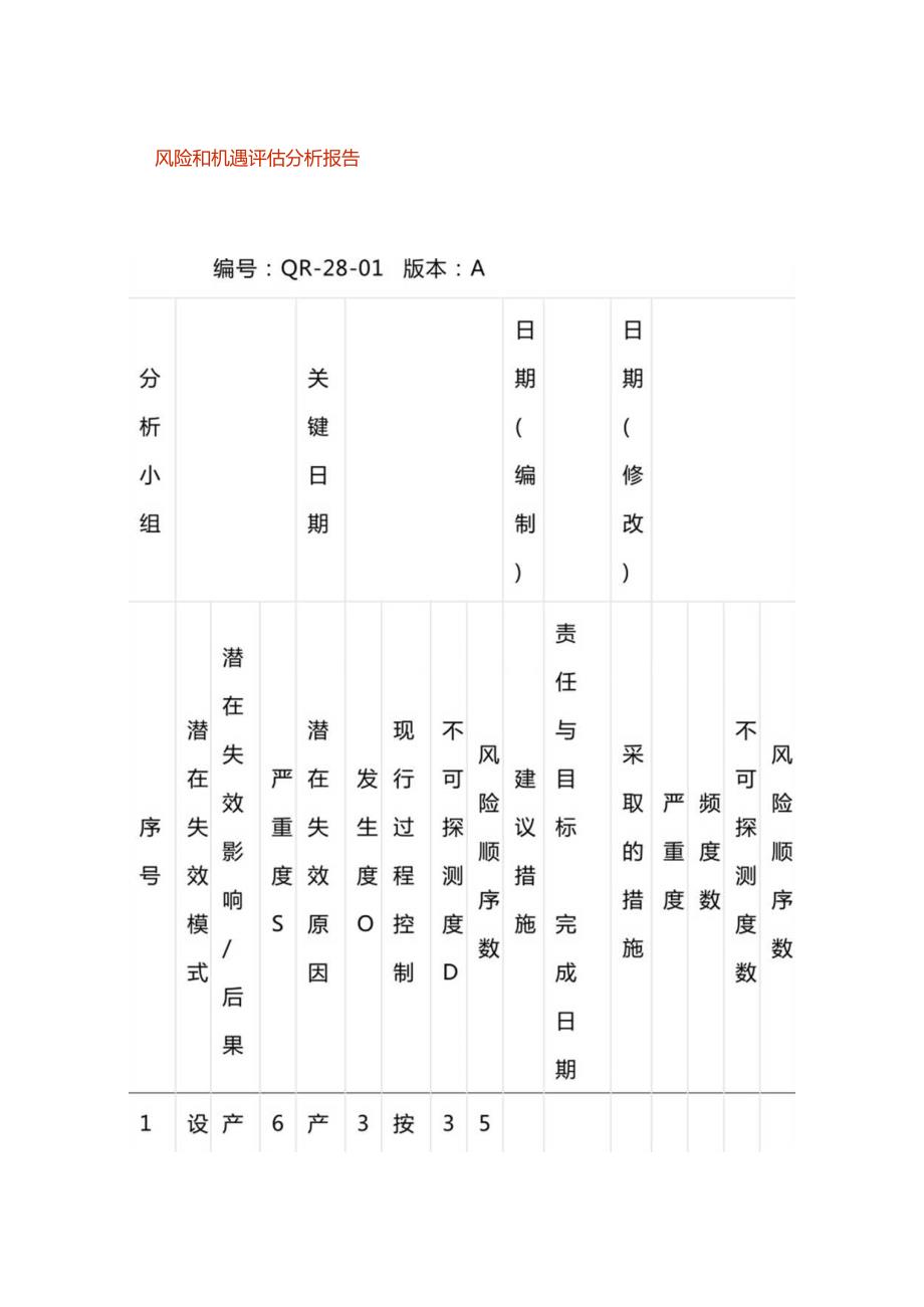 风险和机遇评估分析表模板.docx_第1页