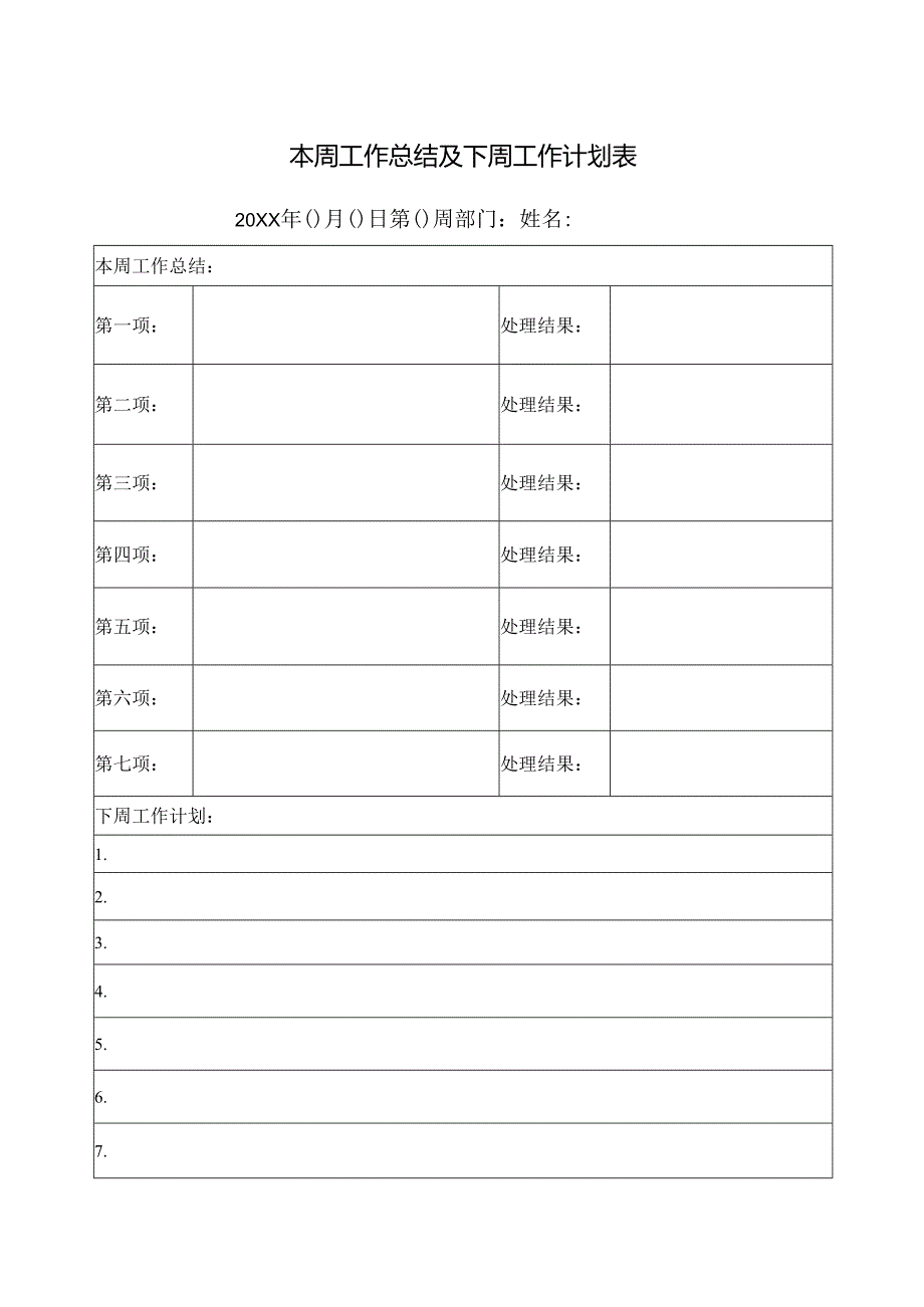 本周工作总结及下周工作计划表.docx_第1页