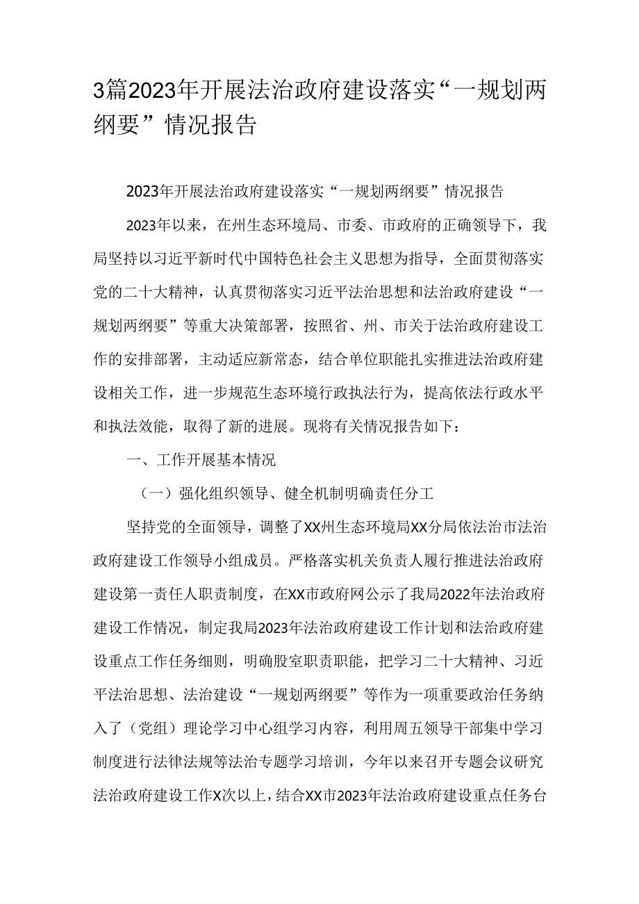 3篇2023年开展法治政府建设落实“一规划两纲要”情况报告.docx_第1页