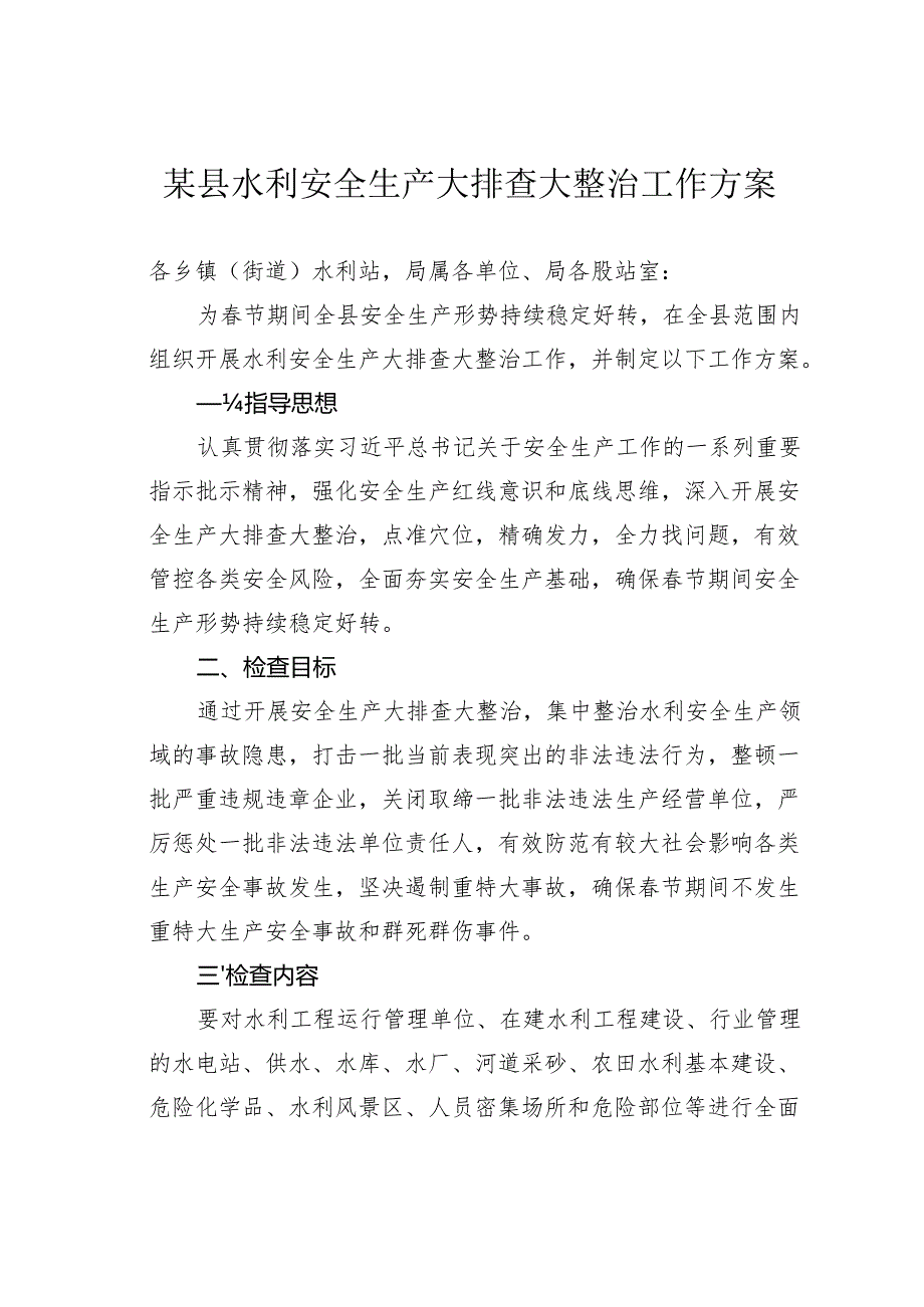 某县水利安全生产大排查大整治工作方案.docx_第1页