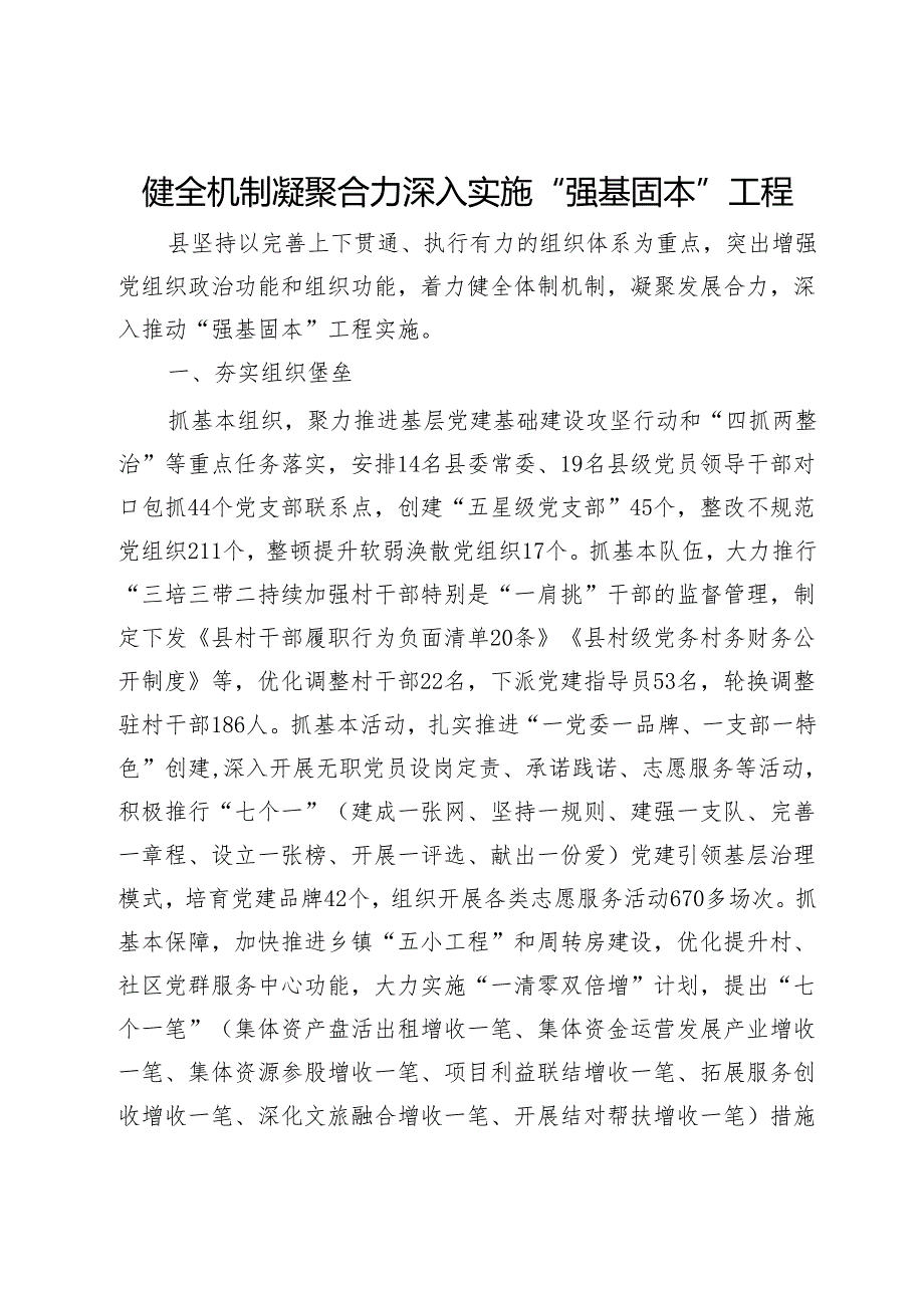 经验做法：健全机制 凝聚合力 深入实施“强基固本”工程.docx_第1页