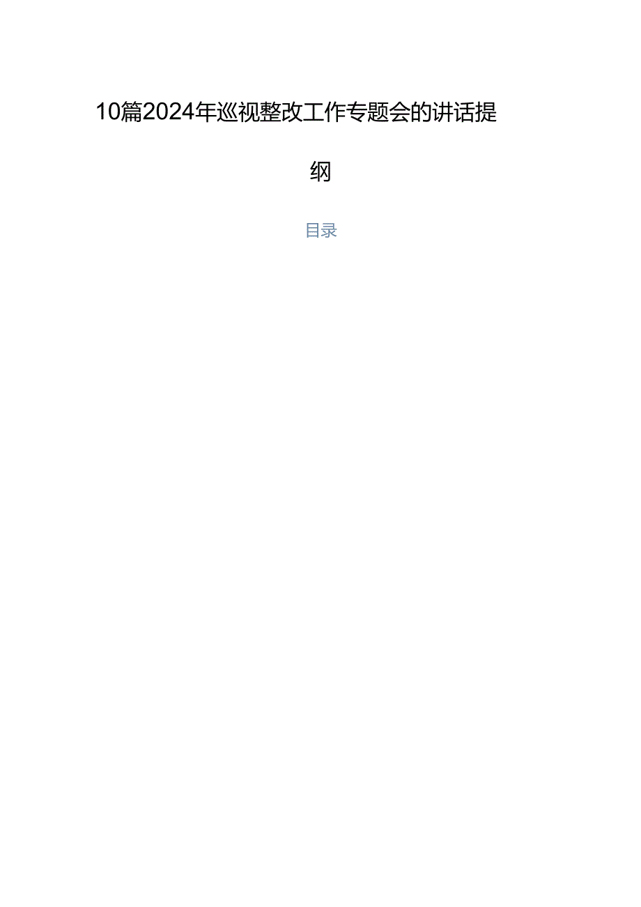 10篇2024年巡视整改工作专题会的讲话提纲.docx_第1页