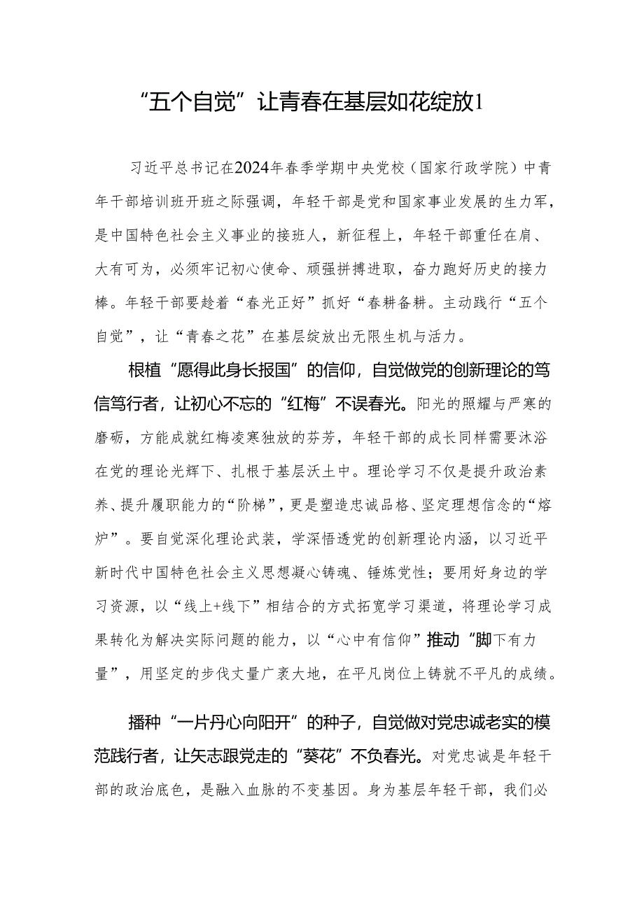 2024年青年党员干部学习“五个自觉” 研讨发言心得体会感想10篇.docx_第1页